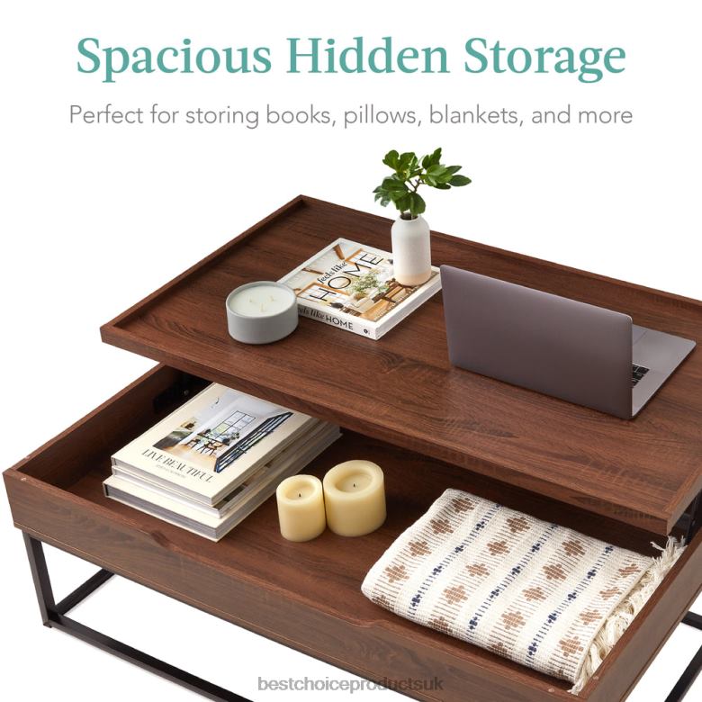 Accessory Best Choice ProductsLift Top Coffee Table w/ Tray Edge Tabletop, Wood-Grain Finish N62R656 Brown