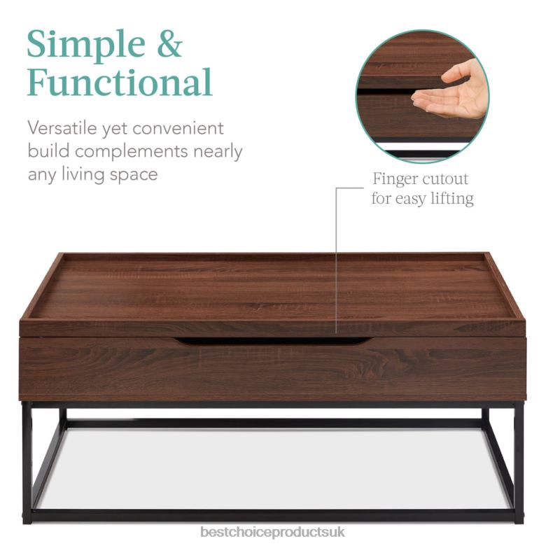 Accessory Best Choice ProductsLift Top Coffee Table w/ Tray Edge Tabletop, Wood-Grain Finish N62R656 Brown