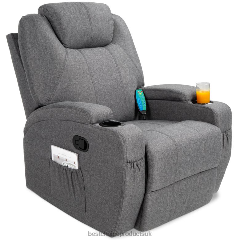 Accessory Best Choice ProductsLinen Fabric Swivel Massage Recliner Chair w/ Remote Control, 5 Modes N62R1224 Gray