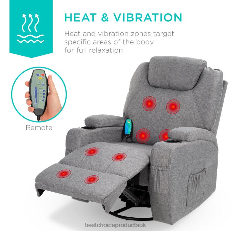 Accessory Best Choice ProductsLinen Fabric Swivel Massage Recliner Chair w/ Remote Control, 5 Modes N62R1224 Gray