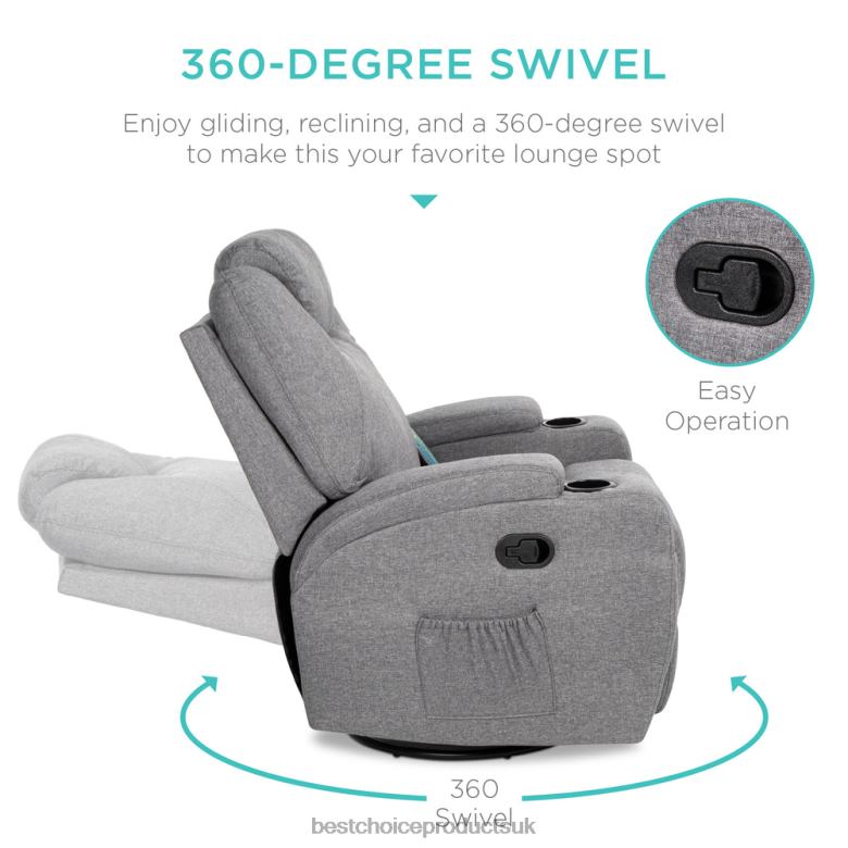 Accessory Best Choice ProductsLinen Fabric Swivel Massage Recliner Chair w/ Remote Control, 5 Modes N62R1224 Gray
