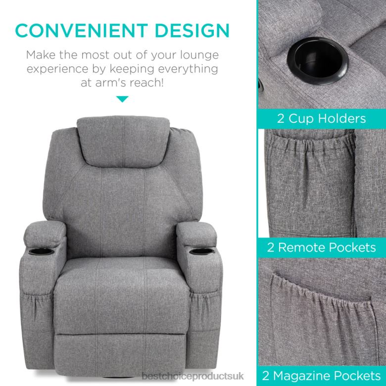 Accessory Best Choice ProductsLinen Fabric Swivel Massage Recliner Chair w/ Remote Control, 5 Modes N62R1224 Gray