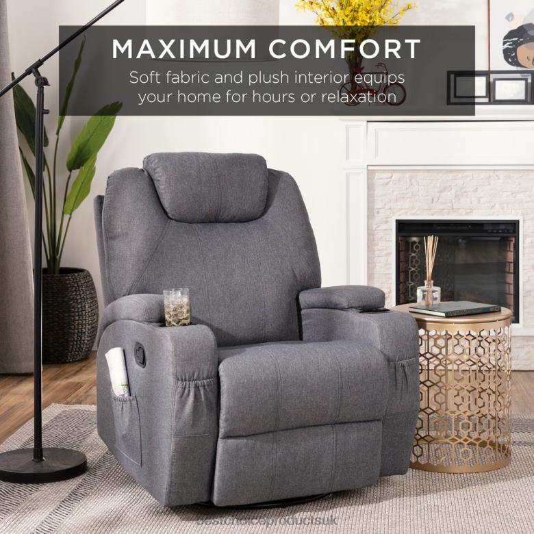 Accessory Best Choice ProductsLinen Fabric Swivel Massage Recliner Chair w/ Remote Control, 5 Modes N62R1224 Gray