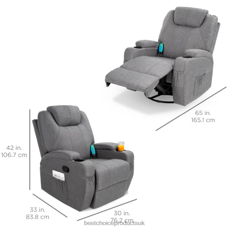 Accessory Best Choice ProductsLinen Fabric Swivel Massage Recliner Chair w/ Remote Control, 5 Modes N62R1224 Gray