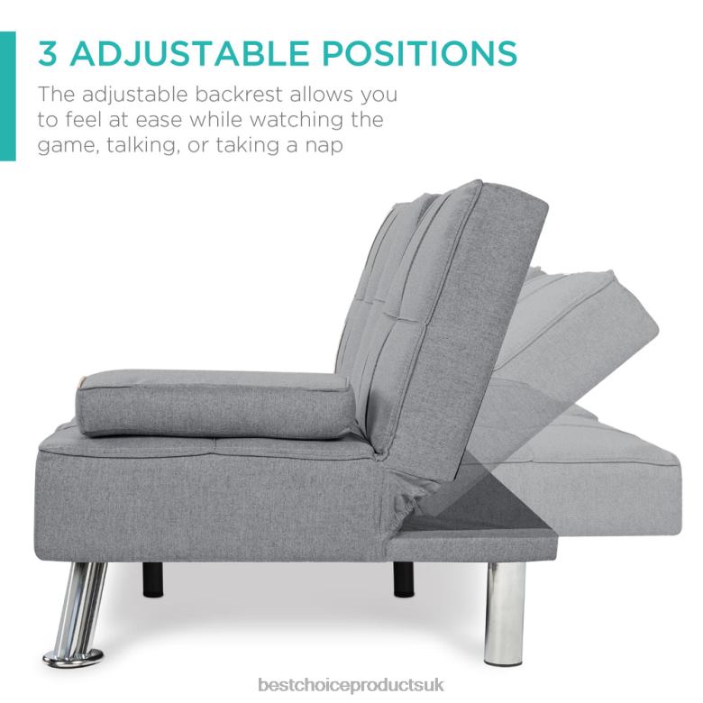 Accessory Best Choice ProductsLinen Upholstered Convertible Sofa Bed Futon w/ 2 Cupholders N62R611 Gray