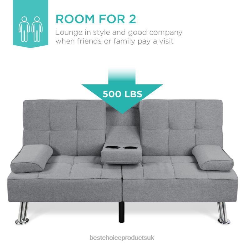 Accessory Best Choice ProductsLinen Upholstered Convertible Sofa Bed Futon w/ 2 Cupholders N62R611 Gray