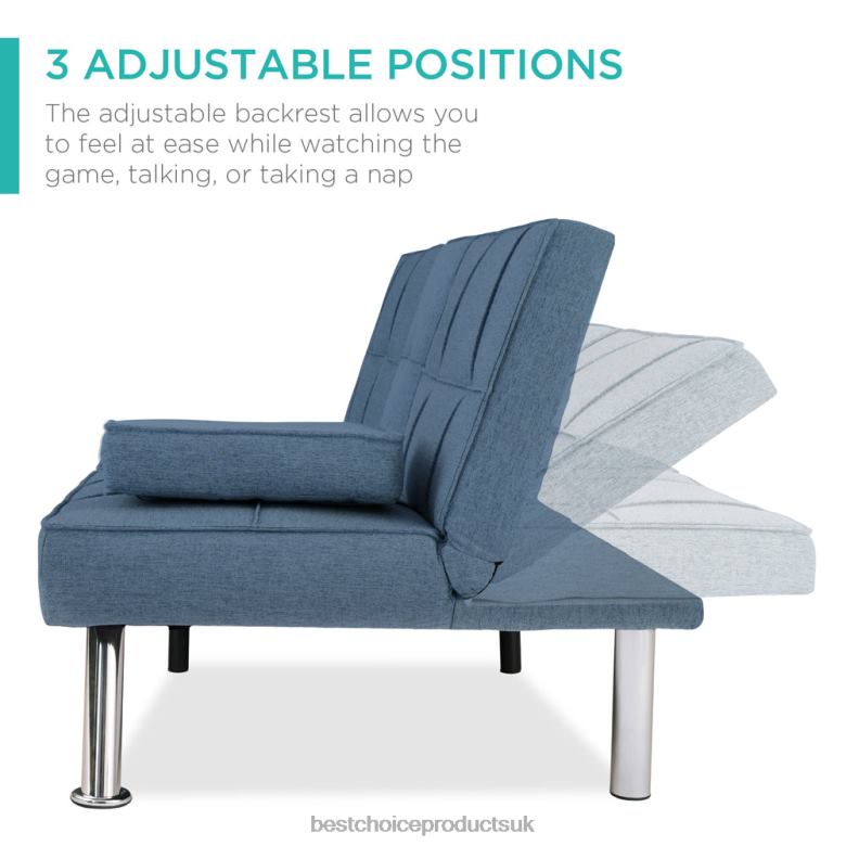 Accessory Best Choice ProductsLinen Upholstered Convertible Sofa Bed Futon w/ 2 Cupholders N62R613 Blue