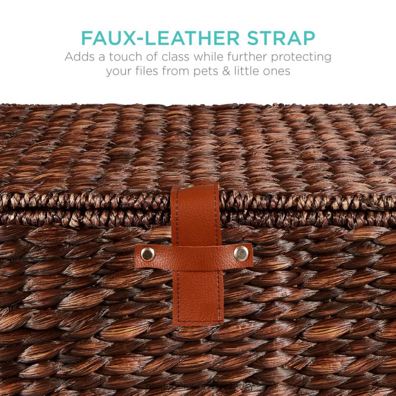 Accessory Best Choice ProductsMobile Water Hyacinth Rolling Filing Cabinet Storage Basket w/ Lid, Wheels N62R693 Brown