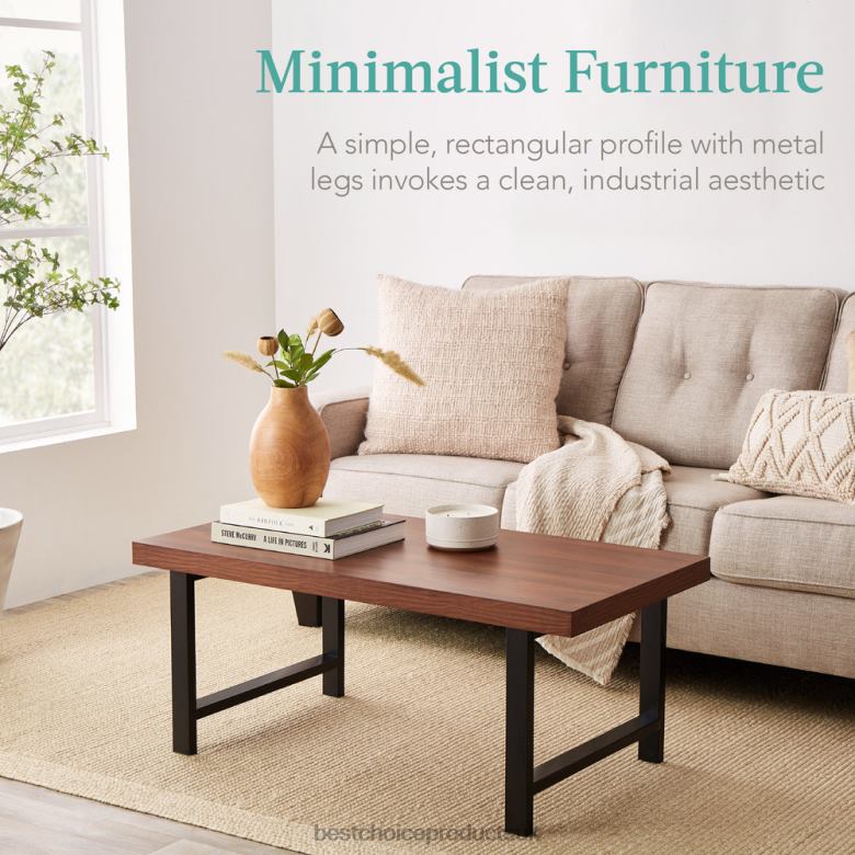 Accessory Best Choice ProductsModern Butcher Block Top Rectangular Coffee Table w/ Metal Legs N62R740 Brown