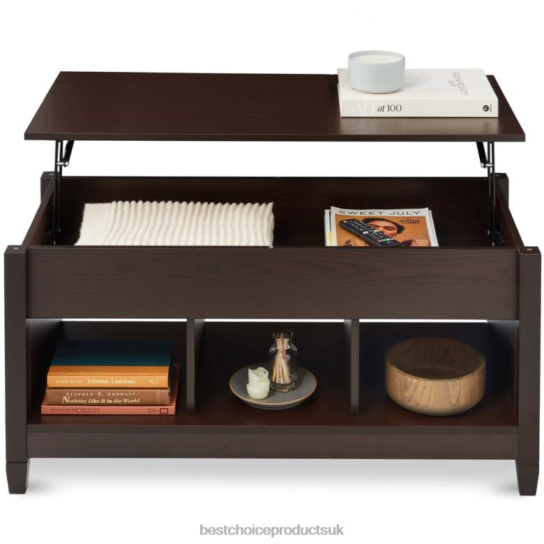 Accessory Best Choice ProductsMultifunctional Lift Top Coffee Table w/ Hidden Storage, 3 Cubbies N62R595 Espresso