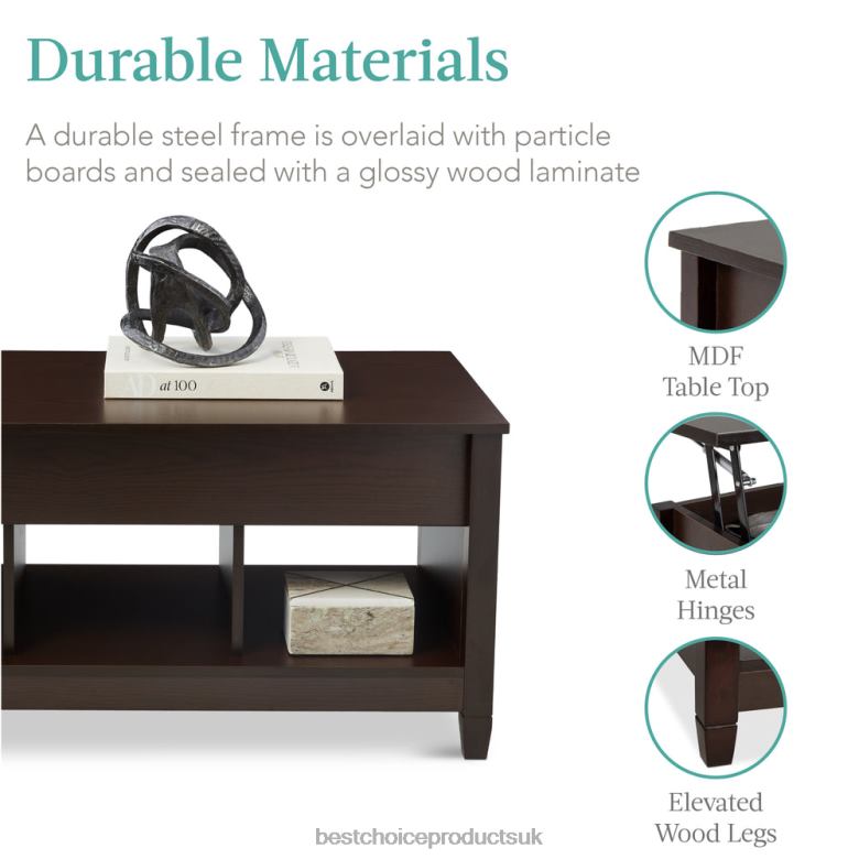 Accessory Best Choice ProductsMultifunctional Lift Top Coffee Table w/ Hidden Storage, 3 Cubbies N62R595 Espresso
