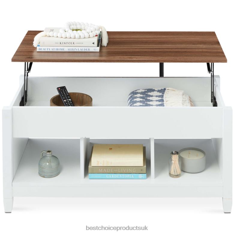 Accessory Best Choice ProductsMultifunctional Lift Top Coffee Table w/ Hidden Storage, 3 Cubbies N62R596 White