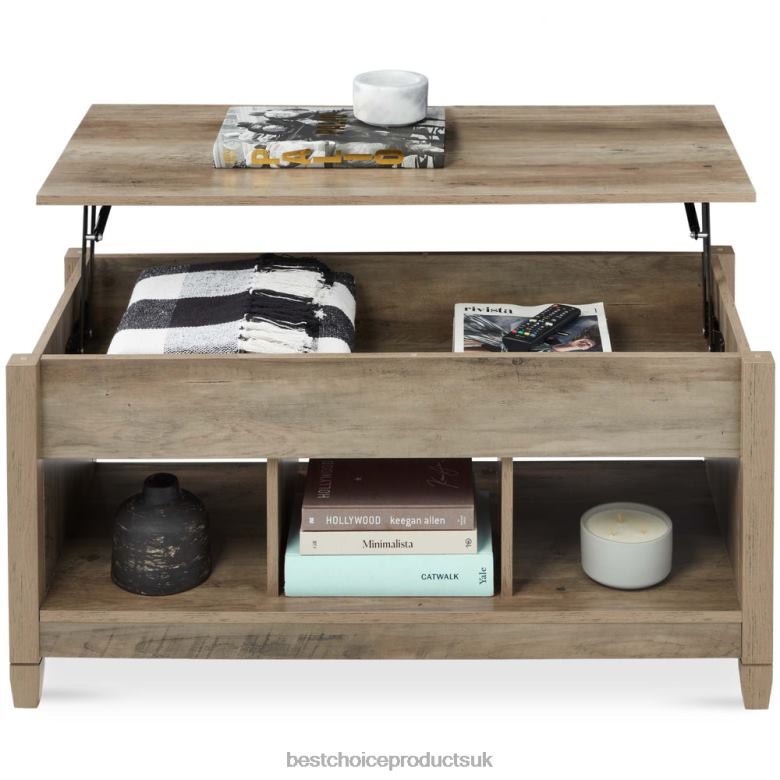 Accessory Best Choice ProductsMultifunctional Lift Top Coffee Table w/ Hidden Storage, 3 Cubbies N62R597 Gray Oak