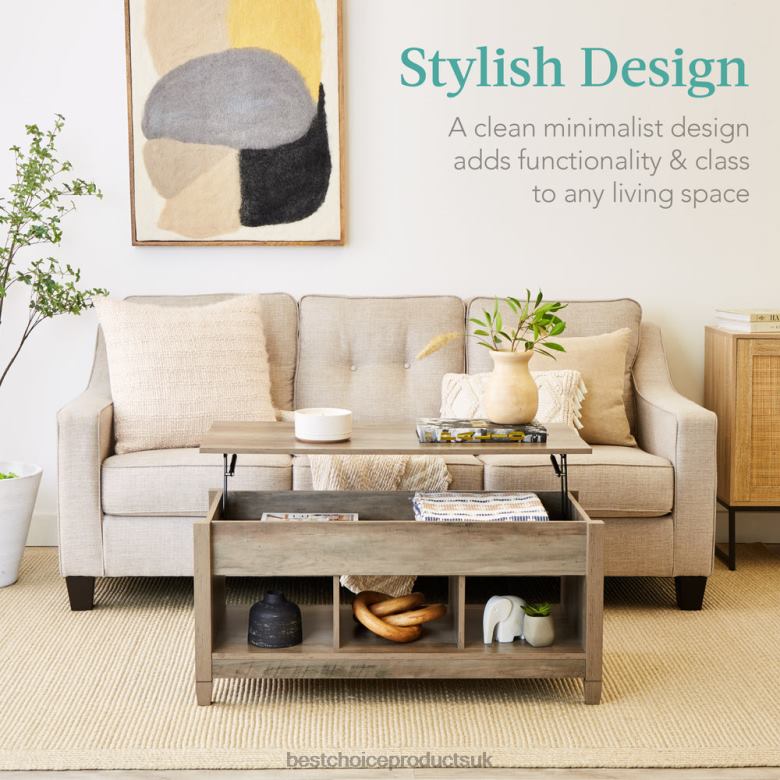 Accessory Best Choice ProductsMultifunctional Lift Top Coffee Table w/ Hidden Storage, 3 Cubbies N62R597 Gray Oak