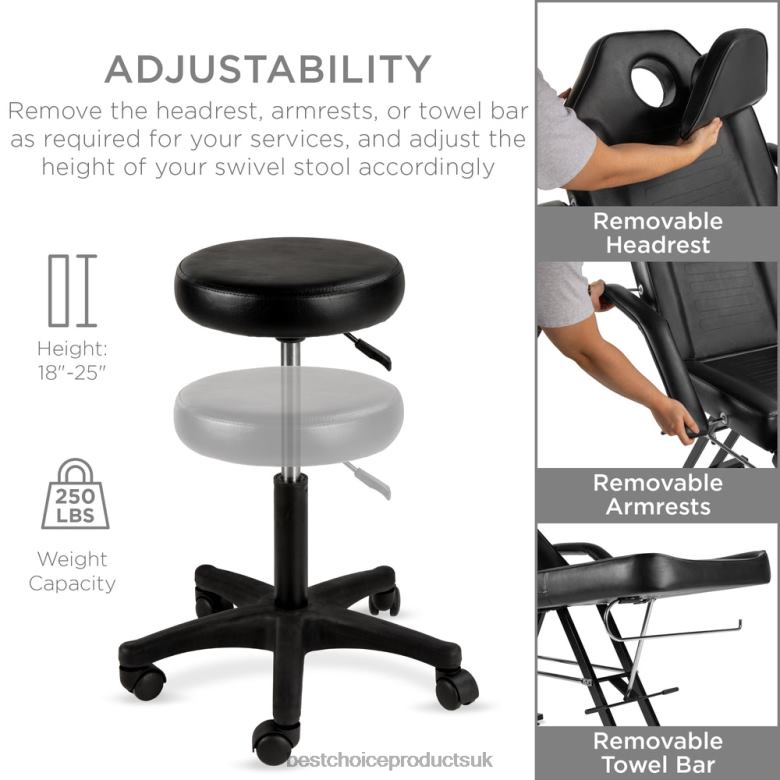 Accessory Best Choice ProductsMultipurpose Massage Bed, Spa & Salon Chair w/ Hydraulic Stool N62R1255 Black