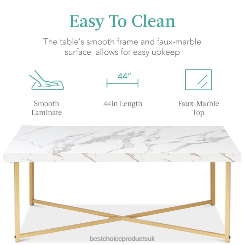 Accessory Best Choice ProductsRectangular Coffee Table w/ X-Base, Faux Marble Top, Non-Scratch Feet N62R362 White/Bronze Gold
