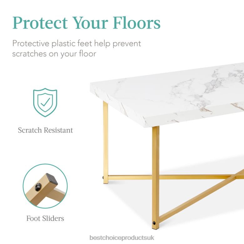 Accessory Best Choice ProductsRectangular Coffee Table w/ X-Base, Faux Marble Top, Non-Scratch Feet N62R362 White/Bronze Gold