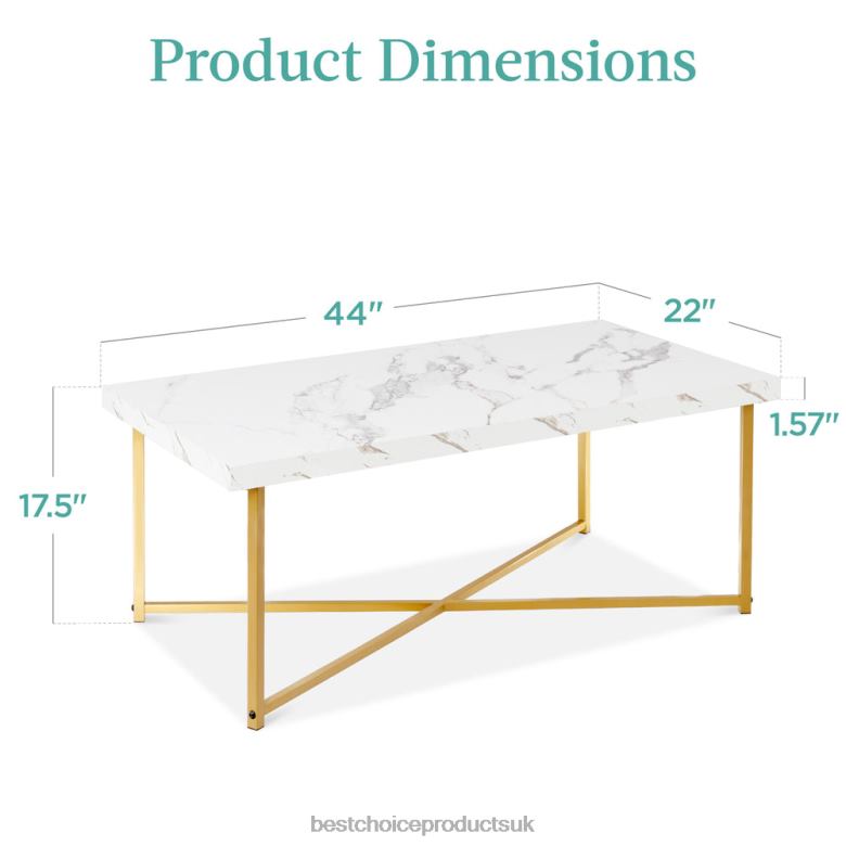 Accessory Best Choice ProductsRectangular Coffee Table w/ X-Base, Faux Marble Top, Non-Scratch Feet N62R362 White/Bronze Gold