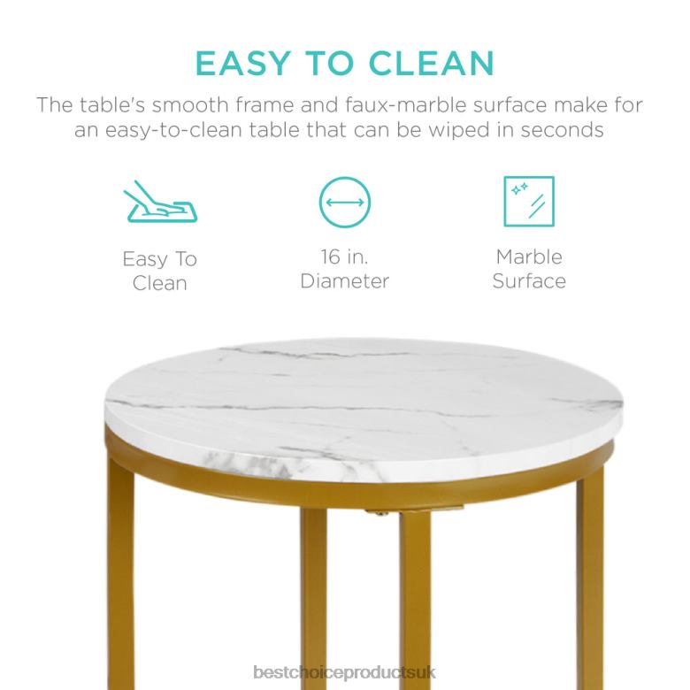 Accessory Best Choice ProductsRound Coffee Side Table w/ Faux Marble Top, Metal Frame N62R1246 White/Bronze Gold