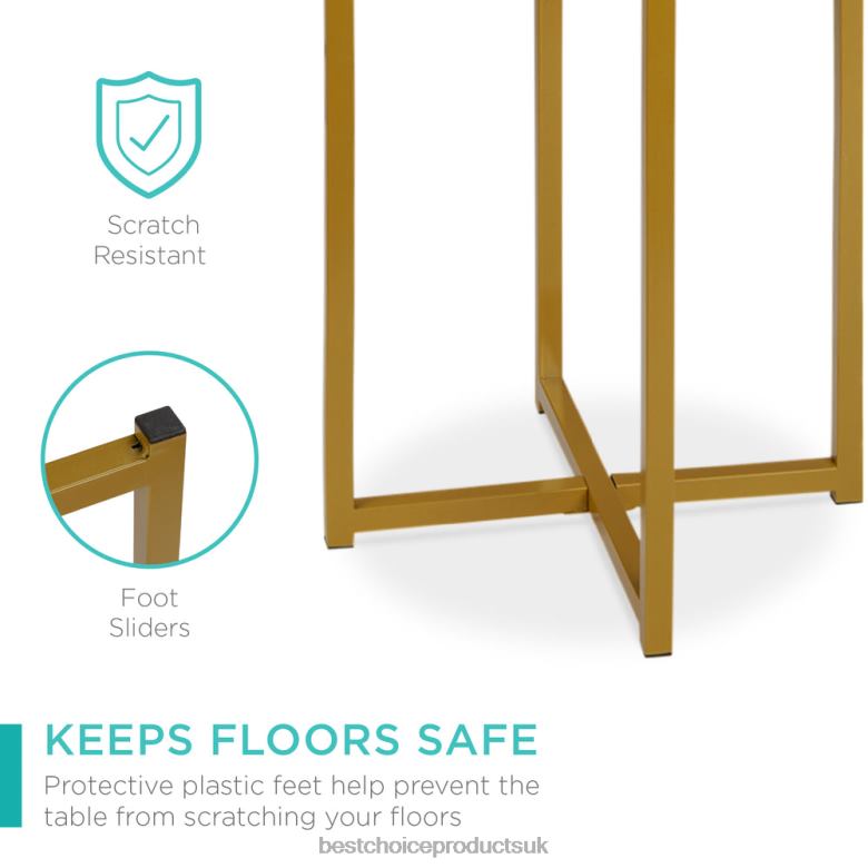 Accessory Best Choice ProductsRound Coffee Side Table w/ Faux Marble Top, Metal Frame N62R1246 White/Bronze Gold