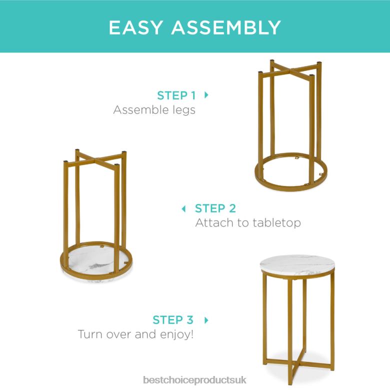 Accessory Best Choice ProductsRound Coffee Side Table w/ Faux Marble Top, Metal Frame N62R1246 White/Bronze Gold