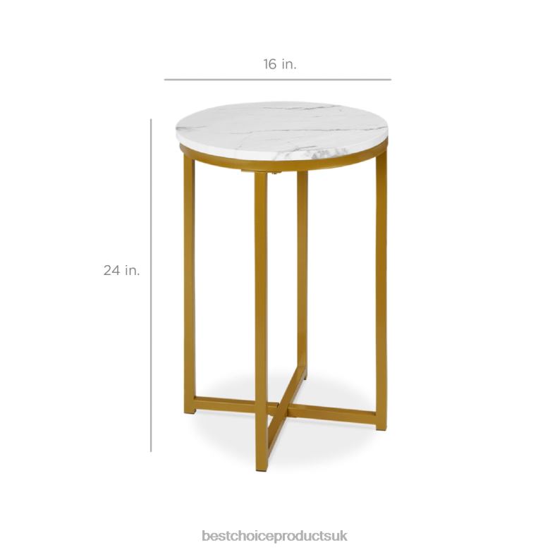 Accessory Best Choice ProductsRound Coffee Side Table w/ Faux Marble Top, Metal Frame N62R1246 White/Bronze Gold