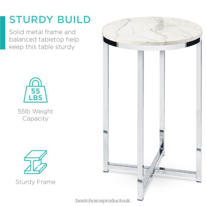 Accessory Best Choice ProductsRound Coffee Side Table w/ Faux Marble Top, Metal Frame N62R1247 White/Chrome