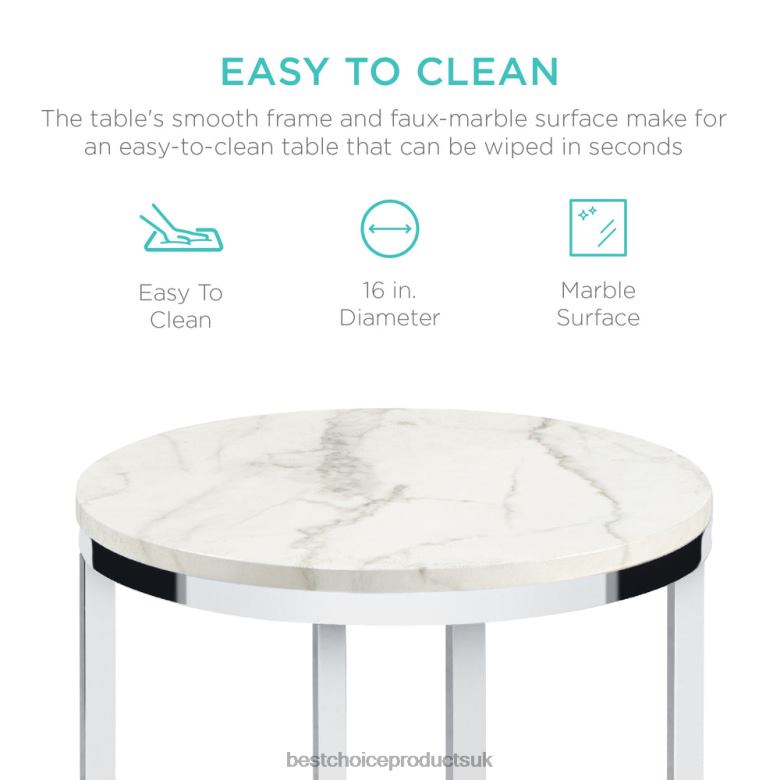 Accessory Best Choice ProductsRound Coffee Side Table w/ Faux Marble Top, Metal Frame N62R1247 White/Chrome
