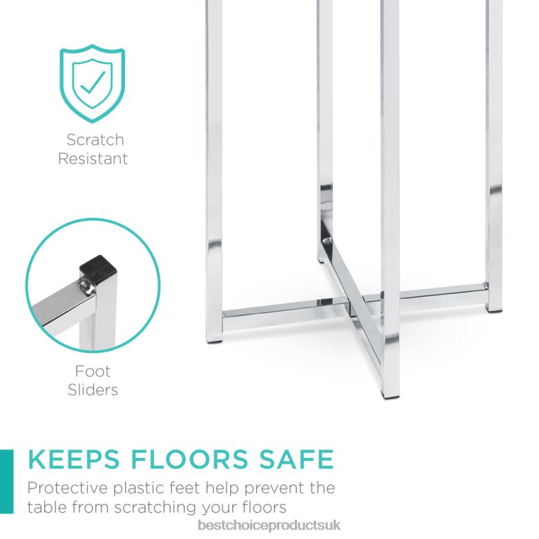 Accessory Best Choice ProductsRound Coffee Side Table w/ Faux Marble Top, Metal Frame N62R1247 White/Chrome