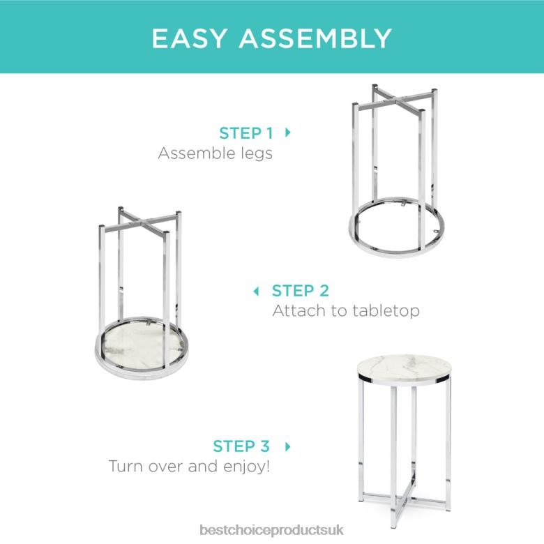 Accessory Best Choice ProductsRound Coffee Side Table w/ Faux Marble Top, Metal Frame N62R1247 White/Chrome