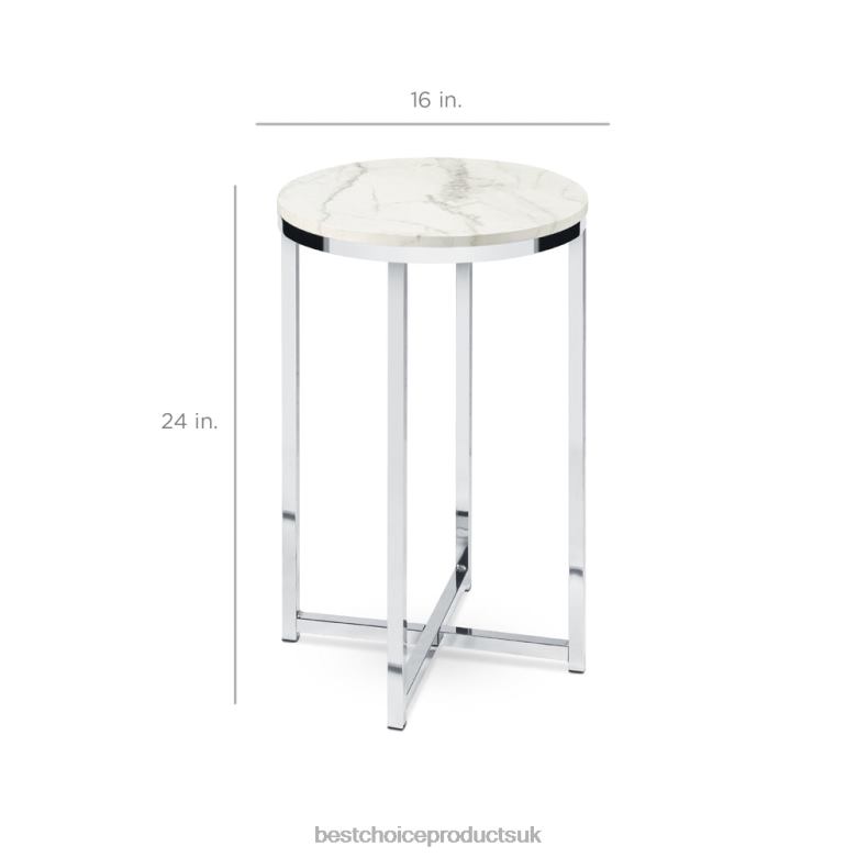 Accessory Best Choice ProductsRound Coffee Side Table w/ Faux Marble Top, Metal Frame N62R1247 White/Chrome