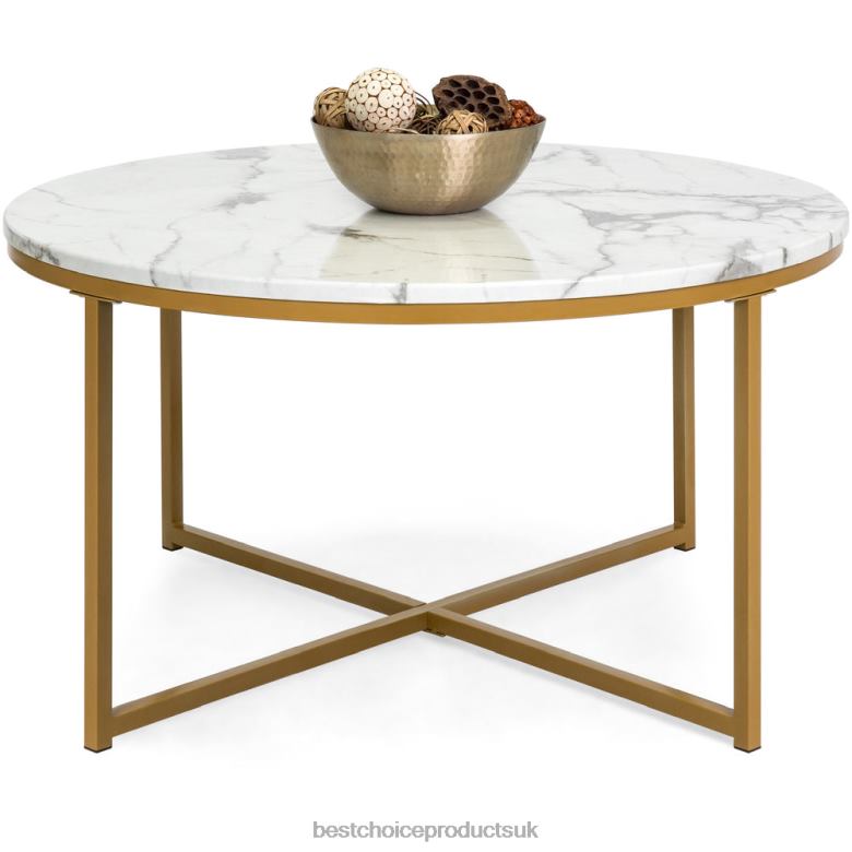 Accessory Best Choice ProductsRound Coffee Table w/ Faux Marble Top, Metal Frame N62R652 Gold