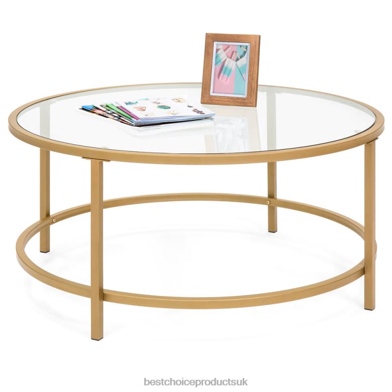 Accessory Best Choice ProductsRound Tempered Glass Coffee Table w/ Steel Frame N62R1241 Gold