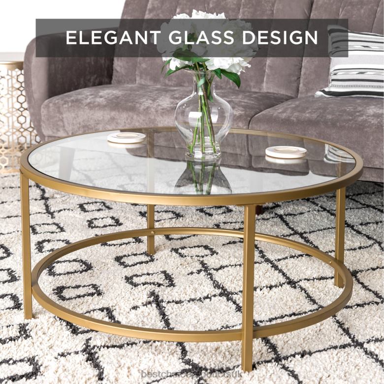 Accessory Best Choice ProductsRound Tempered Glass Coffee Table w/ Steel Frame N62R1241 Gold