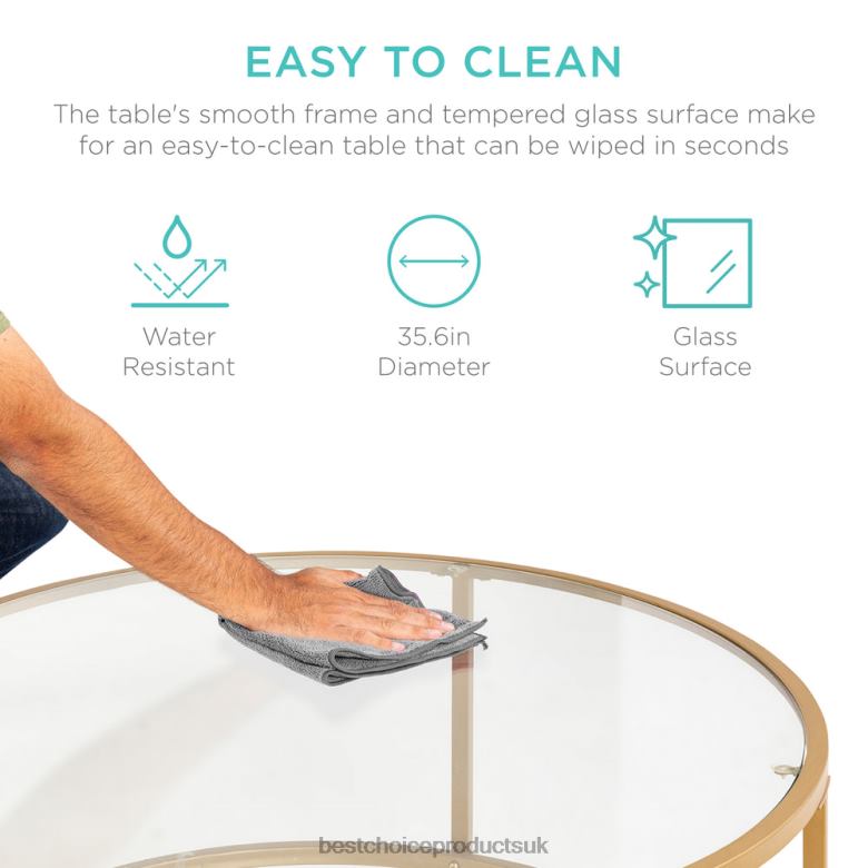 Accessory Best Choice ProductsRound Tempered Glass Coffee Table w/ Steel Frame N62R1241 Gold