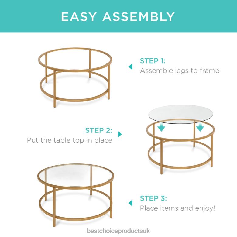 Accessory Best Choice ProductsRound Tempered Glass Coffee Table w/ Steel Frame N62R1241 Gold
