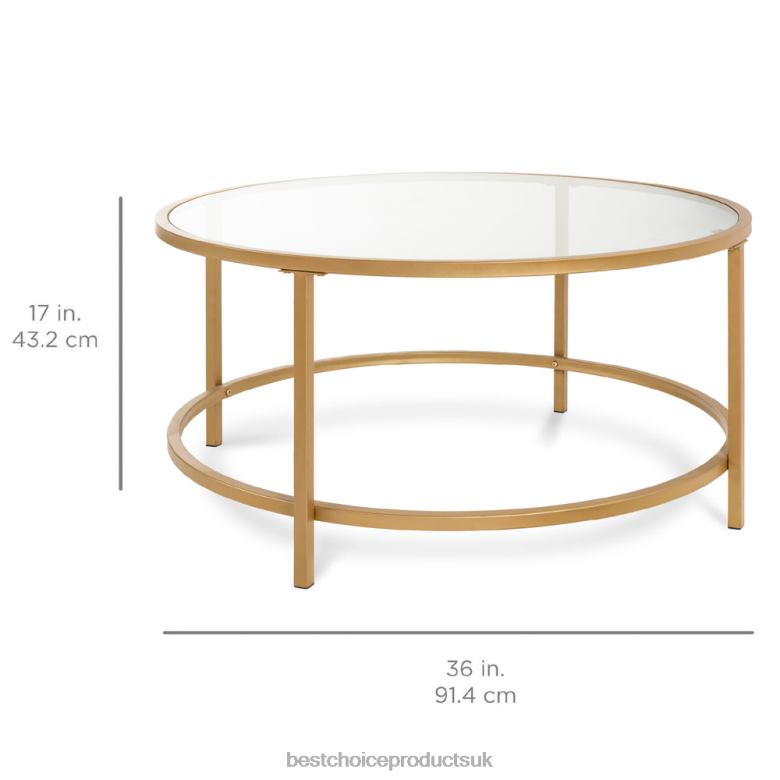 Accessory Best Choice ProductsRound Tempered Glass Coffee Table w/ Steel Frame N62R1241 Gold