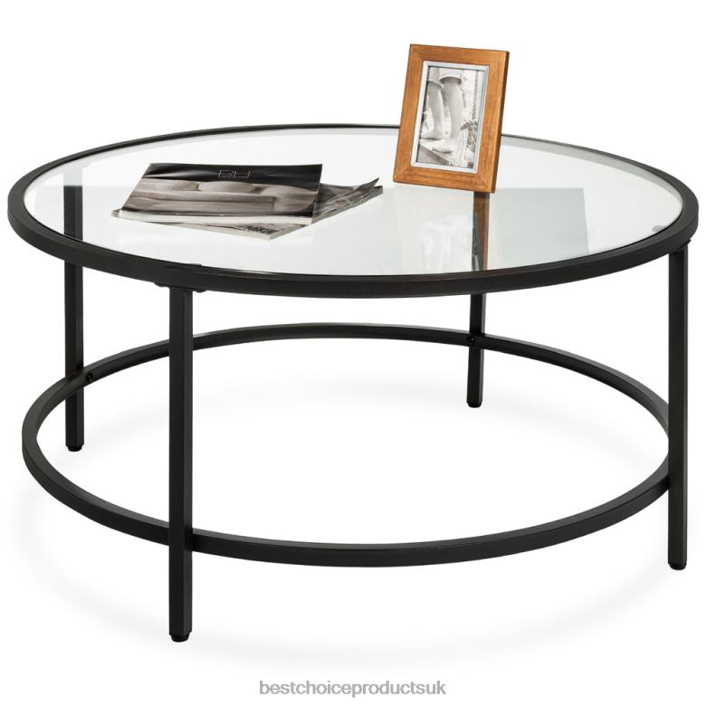 Accessory Best Choice ProductsRound Tempered Glass Coffee Table w/ Steel Frame N62R1242 Black