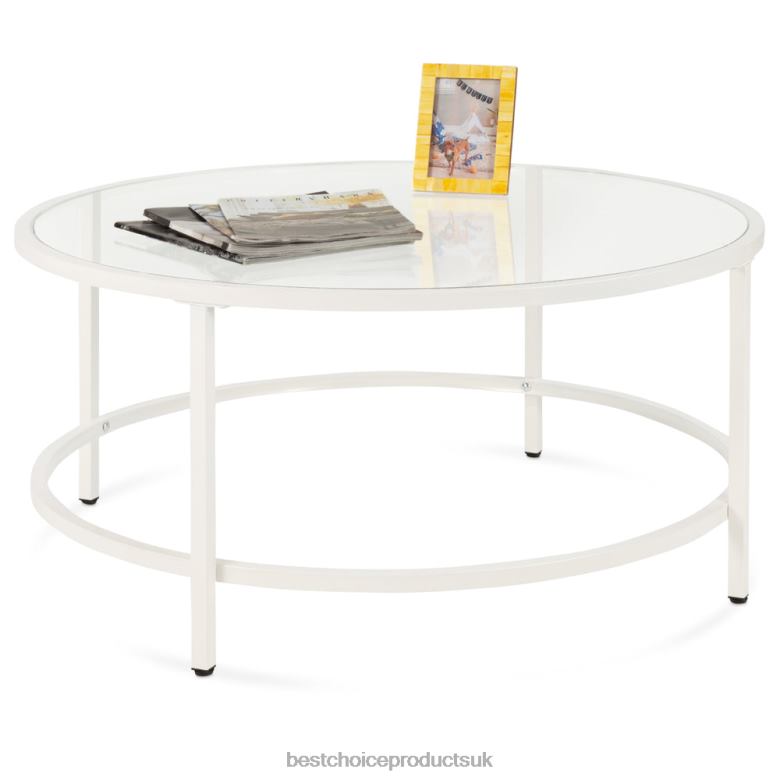 Accessory Best Choice ProductsRound Tempered Glass Coffee Table w/ Steel Frame N62R1244 White
