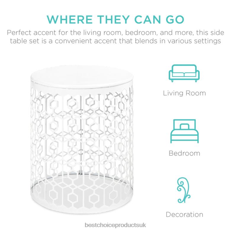 Accessory Best Choice ProductsSet of 2 Decorative Round Side Accent Table Nightstands w/ Nesting Design N62R1245 White