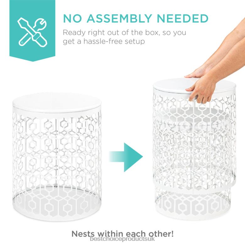 Accessory Best Choice ProductsSet of 2 Decorative Round Side Accent Table Nightstands w/ Nesting Design N62R1245 White