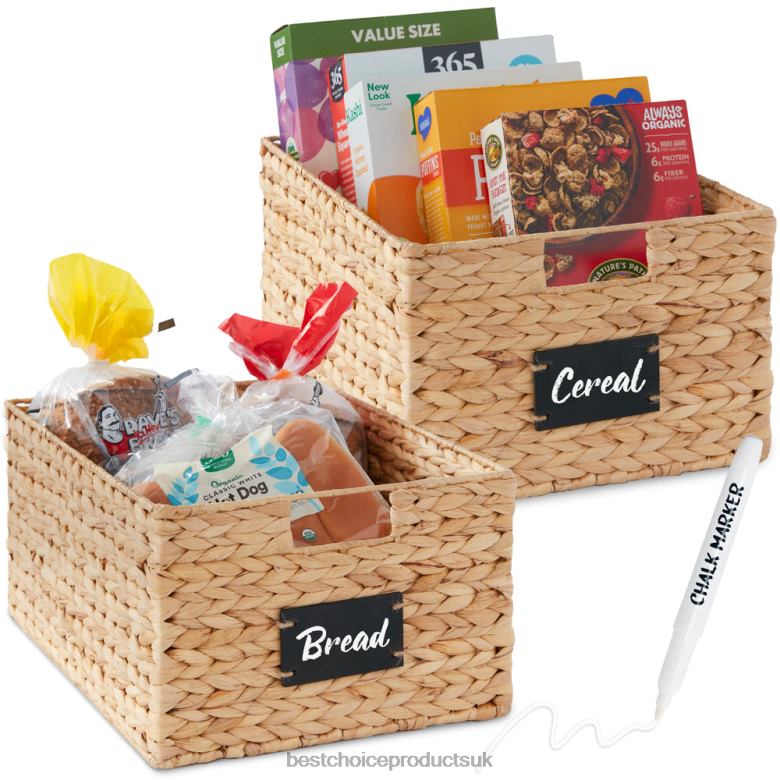 Accessory Best Choice ProductsSet of 2 Water Hyacinth Pantry Baskets w/ Chalkboard, Marker N62R640 Natural