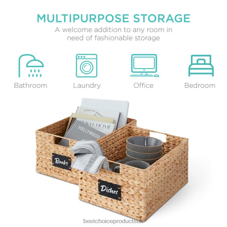 Accessory Best Choice ProductsSet of 2 Water Hyacinth Pantry Baskets w/ Chalkboard, Marker N62R640 Natural