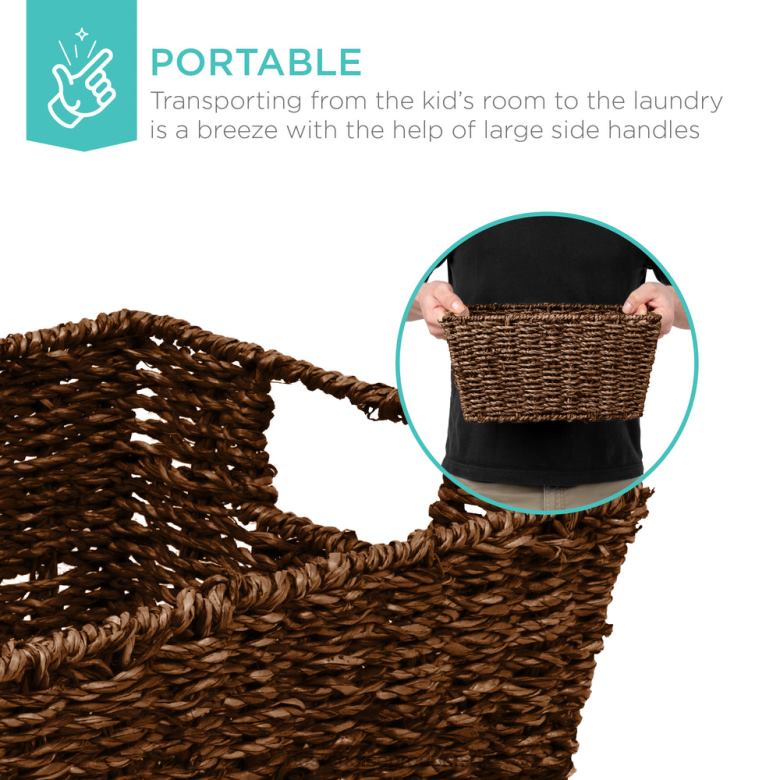 Accessory Best Choice ProductsSet of 4 Seagrass Storage Tote Baskets, Laundry Organizer w/ Insert Handles N62R730 Brown