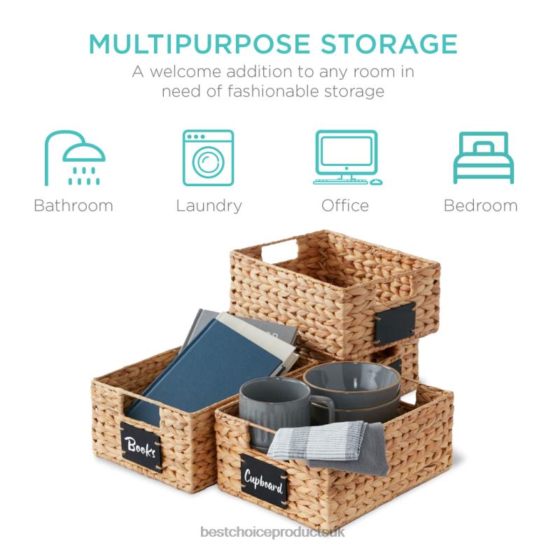 Accessory Best Choice ProductsSet of 4 Water Hyacinth Pantry Baskets w/ Chalkboard, Marker N62R1206 Natural