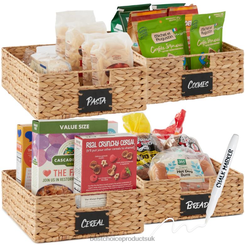 Accessory Best Choice ProductsSet of 4 Water Hyancinth Pantry Baskets w/ Chalkboard, Chalk Marker N62R389 Natural