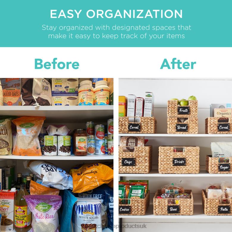 Accessory Best Choice ProductsSet of 4 Water Hyancinth Pantry Baskets w/ Chalkboard, Chalk Marker N62R389 Natural