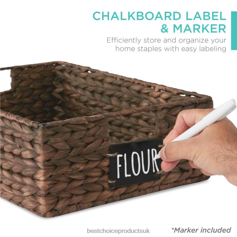 Accessory Best Choice ProductsSet of 4 Water Hyancinth Pantry Baskets w/ Chalkboard, Chalk Marker N62R390 Brown