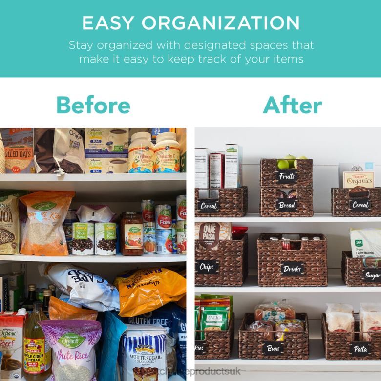 Accessory Best Choice ProductsSet of 4 Water Hyancinth Pantry Baskets w/ Chalkboard, Chalk Marker N62R390 Brown