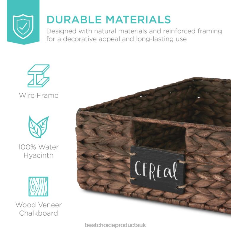 Accessory Best Choice ProductsSet of 4 Water Hyancinth Pantry Baskets w/ Chalkboard, Chalk Marker N62R390 Brown